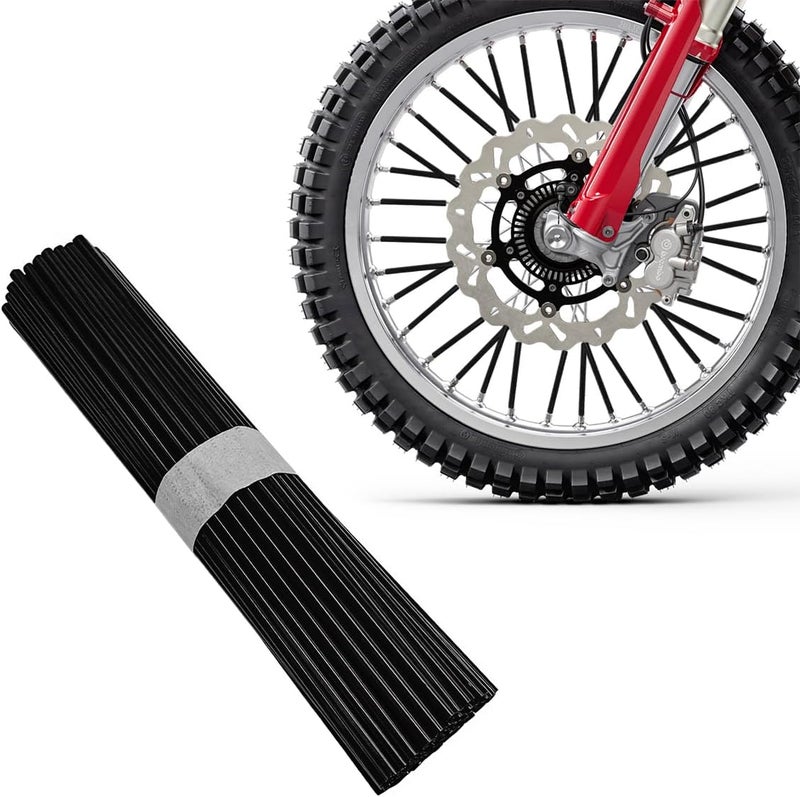 FSTURIOS 72PCS Dirt Bike Spoke Covers, Motorcycle Spoke Skins Wheel Wraps Pipe for 8"-21" Rims, Dustproof Wheelchair Rim Decoration Protector Pipe Trim for Bicycle Dirt Pit Bike (Black) - Image 1